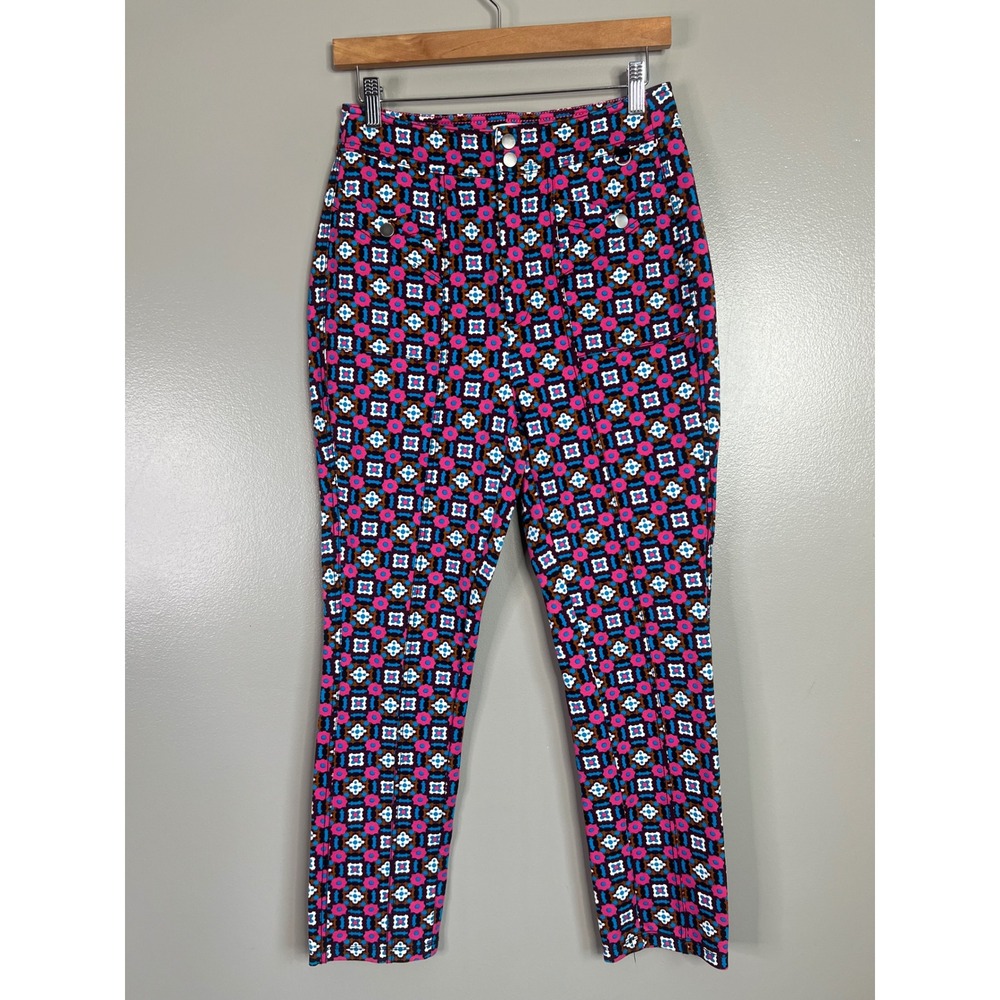Anthropologie Maeve Slim Ponte Pants size  8 bright maximalist colorful‎ artsy - Picture 7 of 9